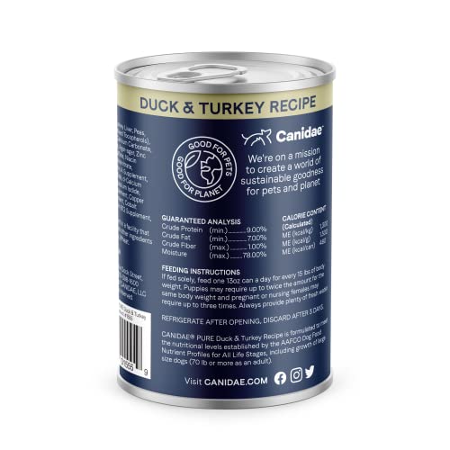 Canidae Pure Limited Ingredient Premium Adult Wet Dog Food, Duck & Turkey Recipe, 13 oz. (Case of 12), Grain Free