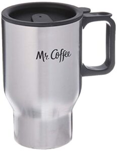 gibson mr coffee expressway 13.5 ounce brushed stainless steel travel mug with black lid and handle, 13.5 oz, silver