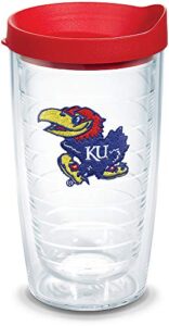 tervis kansas jayhawks logo tumbler with emblem and red lid 16oz, clear