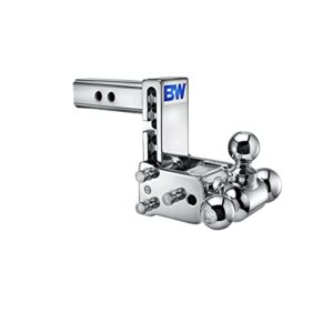 B&W Trailer Hitches Chrome Tow & Stow Adjustable Trailer Hitch Ball Mount - Fits 2" Receiver, Tri-Ball (1-7/8" x 2" x 2-5/16"), 5" Drop, 10,000 GTW - TS10048C