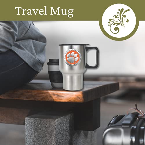 Heritage Pewter Clemson14 oz. Travel Mug | Insulated Tumbler for Coffee, Beverages | Intricately Crafted Metal Pewter Alma Mater Inlay