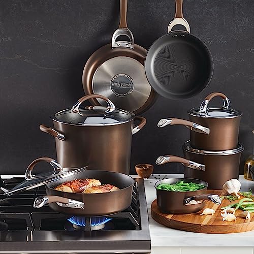 Circulon Symmetry Dishwasher Safe Hard Anodized Nonstick Cookware Pots and Pans Set, 11-Piece, Chocolate