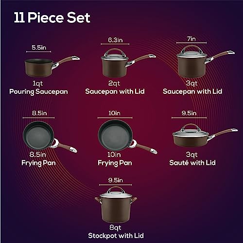 Circulon Symmetry Dishwasher Safe Hard Anodized Nonstick Cookware Pots and Pans Set, 11-Piece, Chocolate