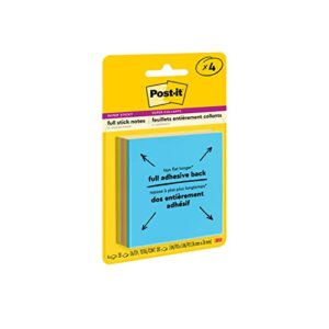 Post-it Super Sticky Full Stick Notes, 3 in x 3 in, 4 Pads, 2x the Sticking Power, Energy Boost Collection, Bright Colors (Orange, Pink, Blue, Green), Recyclable (F330-4SSAU)