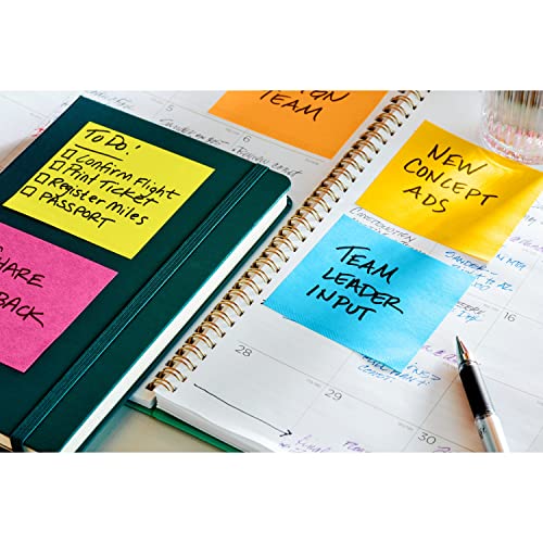 Post-it Super Sticky Full Stick Notes, 3 in x 3 in, 4 Pads, 2x the Sticking Power, Energy Boost Collection, Bright Colors (Orange, Pink, Blue, Green), Recyclable (F330-4SSAU)