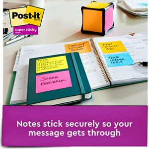 Post-it Super Sticky Full Stick Notes, 3 in x 3 in, 4 Pads, 2x the Sticking Power, Energy Boost Collection, Bright Colors (Orange, Pink, Blue, Green), Recyclable (F330-4SSAU)