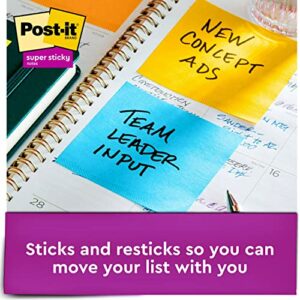 Post-it Super Sticky Full Stick Notes, 3 in x 3 in, 4 Pads, 2x the Sticking Power, Energy Boost Collection, Bright Colors (Orange, Pink, Blue, Green), Recyclable (F330-4SSAU)