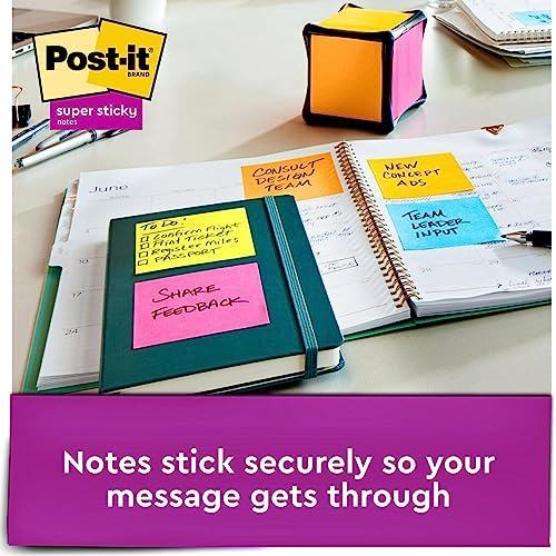 Post-it Super Sticky Full Stick Notes, 3x3 in, 12 Pads, 2x the Sticking Power, Energy Boost Collection, Bright Colors (Orange, Pink, Blue, Green), Recyclable (F330-12SSAU)