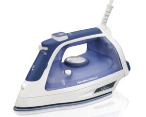 hamilton beach steam iron with 3-way auto shutoff & durathon soleplate (19800),blue and white,full size