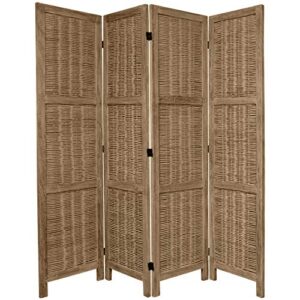 oriental furniture 5 1/2 ft. tall bamboo matchstick woven room divider - burnt grey - 4 panel