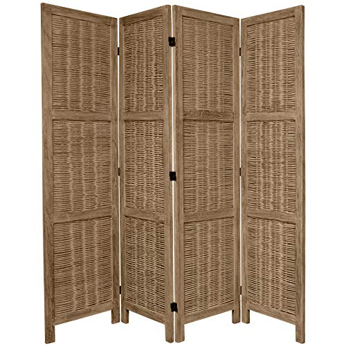 Oriental Furniture 5 1/2 ft. Tall Bamboo Matchstick Woven Room Divider - Burnt Grey - 4 Panel