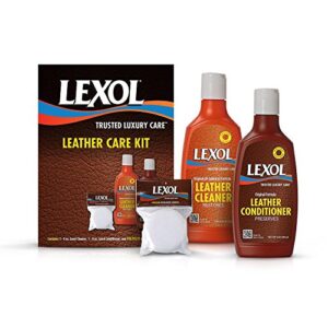 lexol leather cleaner and conditioner and sponge kit, for use on leather apparel, furniture, auto interiors, shoes, handbags and accessories