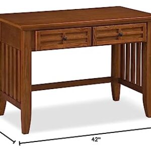Home Styles Arts and Crafts Mission Style Student Desk Crafted from Hardwoods with Cottage Oak Finish, Black Finished Hardware, Slightly Flared Legs, Two Storage Drawers, Without Hutch