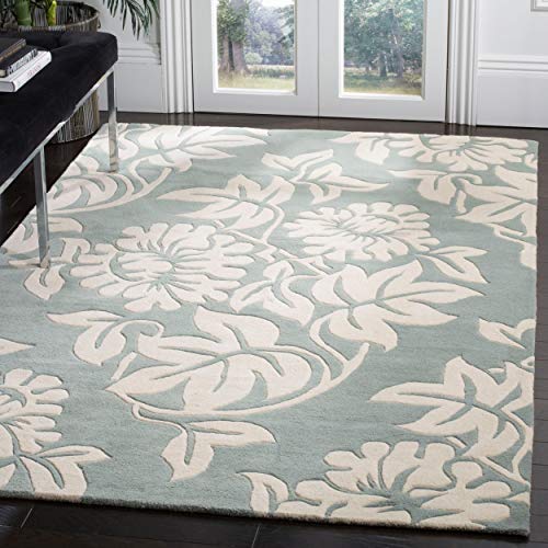 SAFAVIEH Soho Collection 6' Square Blue/Ivory SOH770A Handmade Premium Wool & Viscose Area Rug