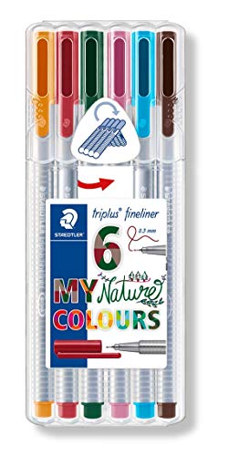 STAEDTLER Triplus Fineliner 334 SB6CS2 Desktop Box - Assorted Nature Colours (Pack of 6)