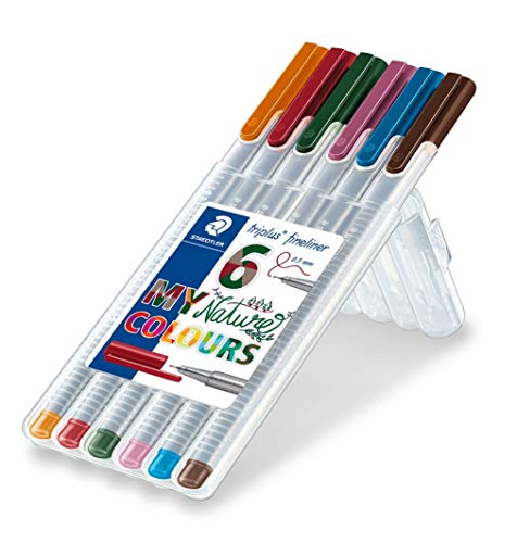 STAEDTLER Triplus Fineliner 334 SB6CS2 Desktop Box - Assorted Nature Colours (Pack of 6)