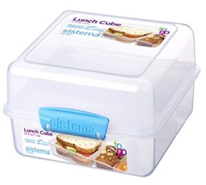 sistema to go collection lunch cube compact food storage container, 5.9 cup, color varies | great for meal prep | bpa free, reusable