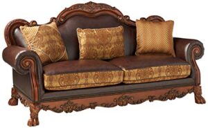 acme dresden sofa w/3 pillows - 15160 - brown pu & chenille - cherry oak