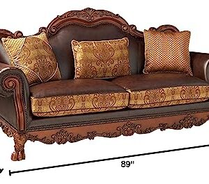 ACME Dresden Sofa w/3 Pillows - 15160 - Brown PU & Chenille - Cherry Oak