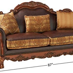 ACME Dresden Sofa w/3 Pillows - 15160 - Brown PU & Chenille - Cherry Oak