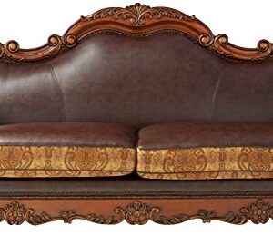 ACME Dresden Sofa w/3 Pillows - 15160 - Brown PU & Chenille - Cherry Oak