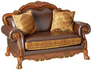 acme dresden loveseat with 2 pillows, chenille pu finish