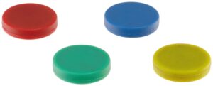 colorful ceramic disc magnets, rubber coated, red, blue, green, yellow (1 of each color)