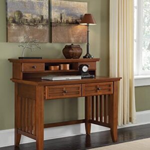 Home Styles Arts and Crafts Cottage Oak Student Desk and Hutch with Cable Access, Two Drawers, and Open Shelf