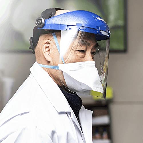 Sellstrom Single Crown Safety Face Shield with Ratchet Headgear, Clear Tint, Uncoated, Blue, 8" x 12" x .040, S39110