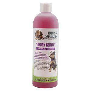 nature's specialties berry gentle ultra concentrated face and body wash for pets, makes up to 2 gallons, natural choice for professional groomers, gently cleanses the skin and coat, made in usa, 16 oz