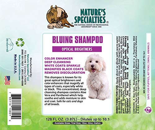 Nature's Specialties Bluing Ultra Concentrated Dog Shampoo for Pets, Makes up to 2 Gallons, Natural Choice for Professional Groomers, Optical Brightener, Made in USA, 16 oz