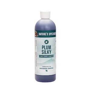 nature's specialties plum silky ultra concentrated dog shampoo conditioner, makes up to 3 gallons, natural choice for professional pet groomers, silk proteins, made in usa, 16oz