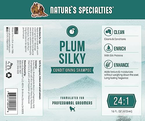 Nature's Specialties Plum Silky Ultra Concentrated Dog Shampoo Conditioner, Makes up to 3 Gallons, Natural Choice for Professional Pet Groomers, Silk Proteins, Made in USA, 16oz