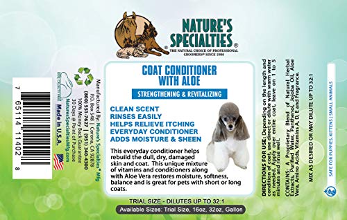 Nature's Specialties Coat Conditioner with Aloe for Pets, Natural Choice for Professional Groomers, Strengthening & Revitalizing, Made in USA, 16 oz