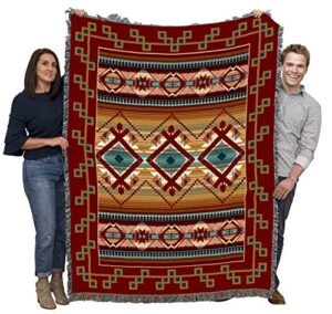 pure country weavers las cruces teal blanket - southwest native american inspired - gift tapestry throw woven from cotton - made in the usa (72x54)