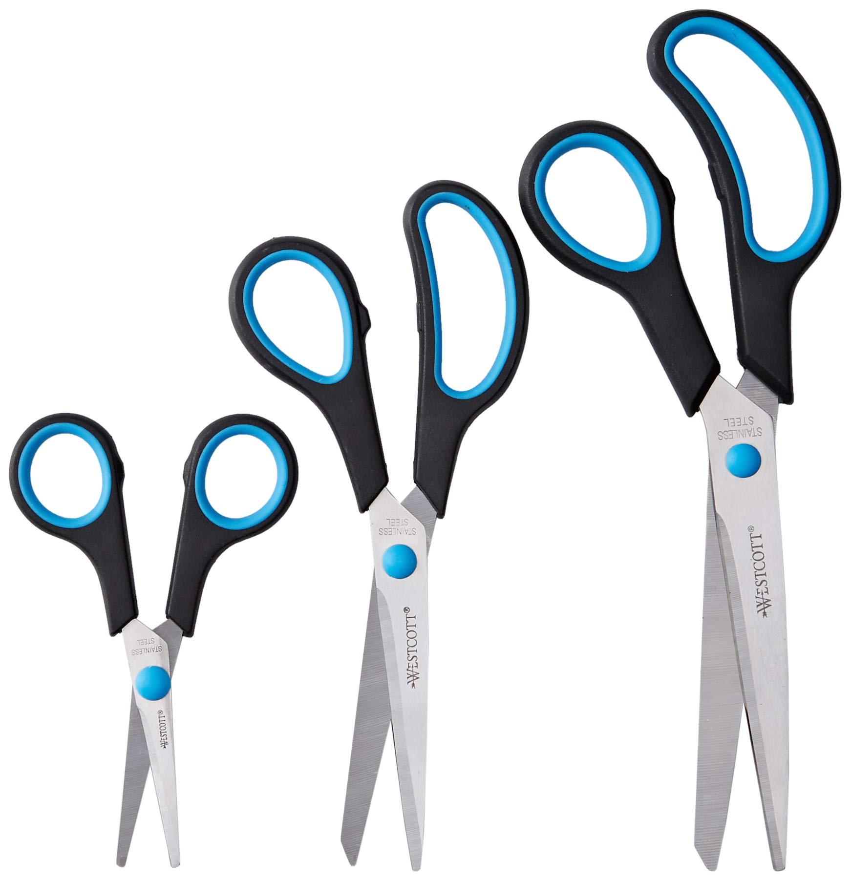 Westcott Easy Grip Soft Grip Scissor - Black/Blue (Set of 3)