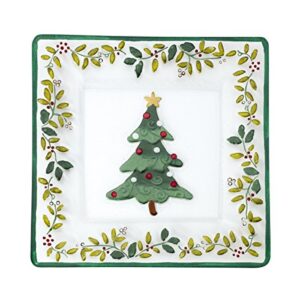 pfaltzgraff winterberry handpainted square glass christmas tree platter,white