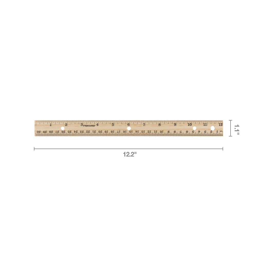 Fiskars Wood Ruler - 12" Straight Edge Ruler for Kids - Back to School Supplies for Students