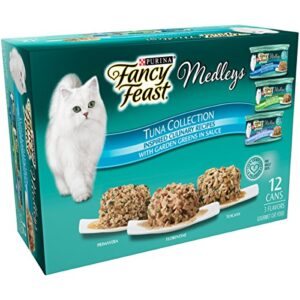 purina fancy feast wet cat food variety pack, medleys tuna collection with garden greens in sauce - (12) 3 oz. cans