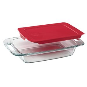 pyrex easy grab 2-qt glass baking dish with lid, tempered glass baking dish with large handles, non-toxic, bpa-free lid, dishwashwer, microwave, freezer and pre-heated oven safe