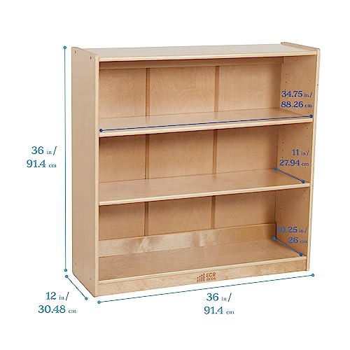 ECR4Kids Classic Bookcase, 36in, Adjustable Bookshelf, Natural