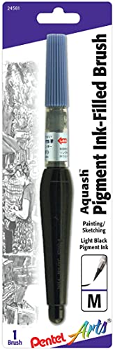 Pentel Arts Aquash Pigment Ink Brush, Light Black Ink, Pack of 1 (FRHMNBPA), medium