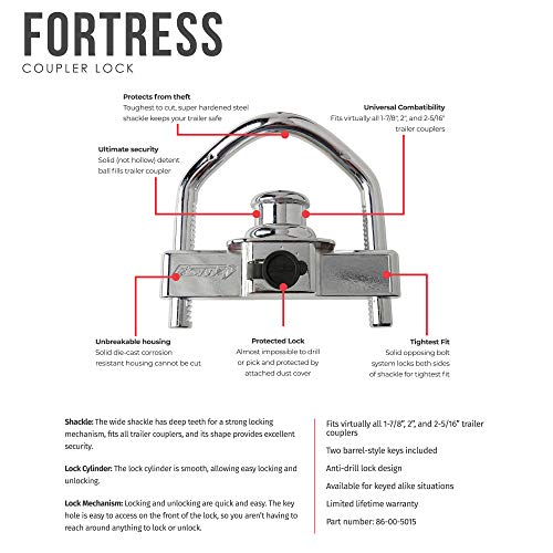 Fastway Fortress 86-00-5015 Maximum Security Universal Coupler Lock for 1 7/8 Inch, 2 Inch and 2 5/16 Inch Couplers