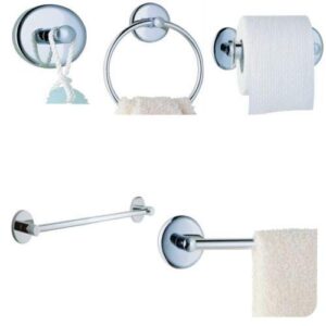 plumb usa 4-piece bathroom hardware accessory set, includes towel bar, toilet paper holder, towel ring and robe hook, chrome finish