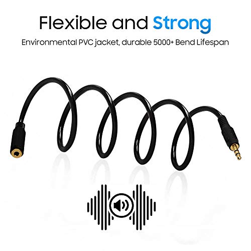 Cmple - Headphone Extension Cable, 3.5mm Jack Extension Male to Female Stereo Audio Adapter Cord, 1/8 TRS Aux Extender Cable - 6 Inches, Black