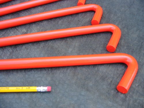 A 12 Pack of 18" long metal hook stakes.coated in Safety Orange Baked on Enamel