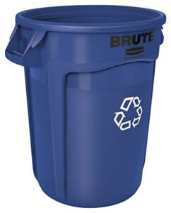 rubbermaid commercial fg262073blue brute plastic recycling container without lid, 20-gallon, blue