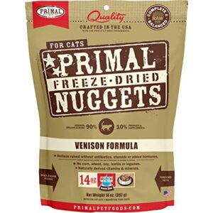 primal freeze dried cat food nuggets venison, complete & balanced scoop & serve healthy grain free raw cat food, crafted in the usa (14 oz)