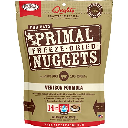 Primal Freeze Dried Cat Food Nuggets Venison, Complete & Balanced Scoop & Serve Healthy Grain Free Raw Cat Food, Crafted in The USA (14 oz)