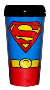 superman uniform 16 oz. plastic travel mug